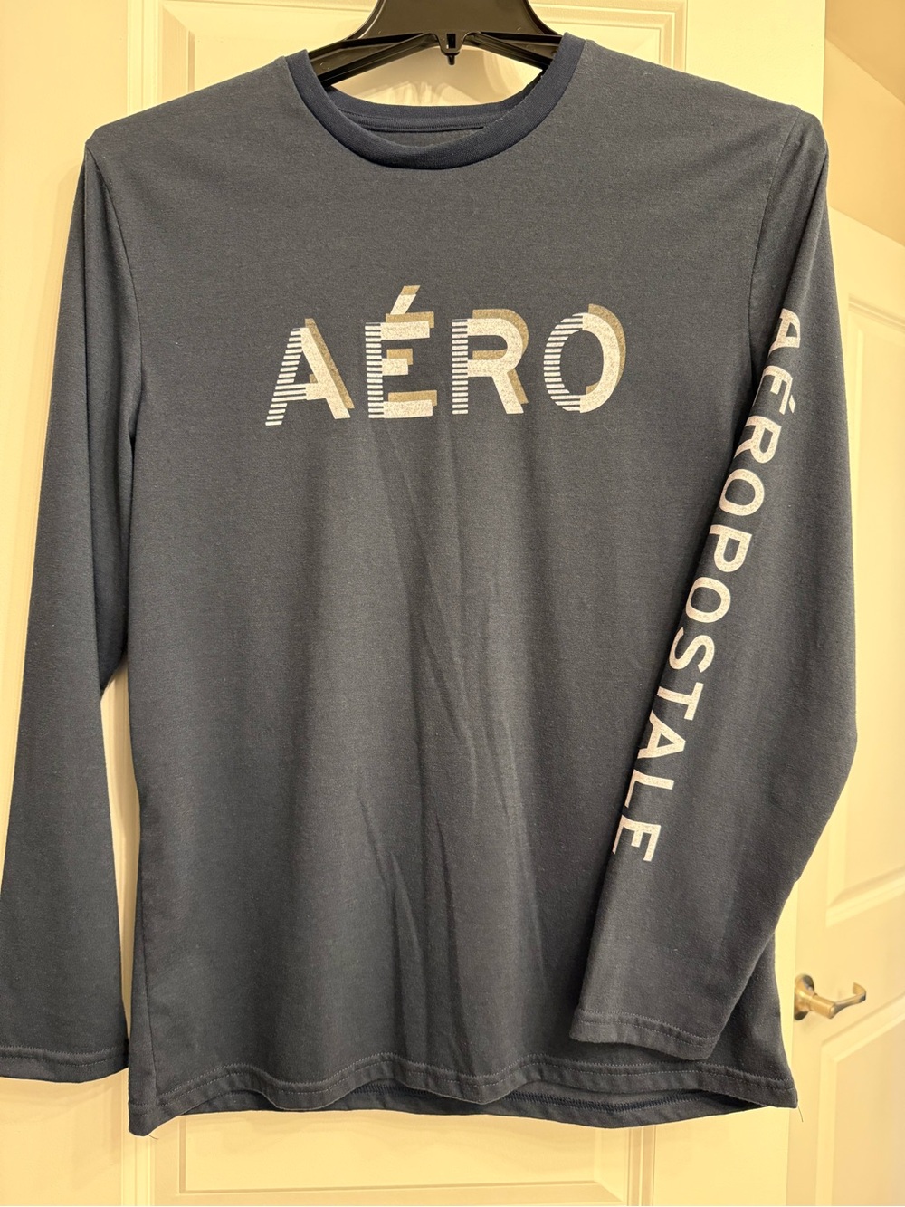 Aeropostale Men's Long-Sleeve Crew with White Logo - Blue Gray